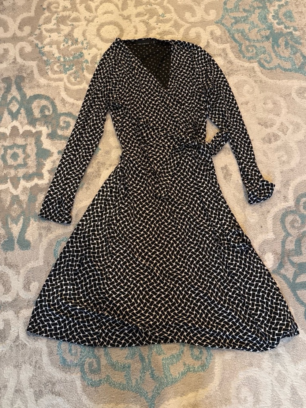 The Limited Black & White Geometric Wrap Dress